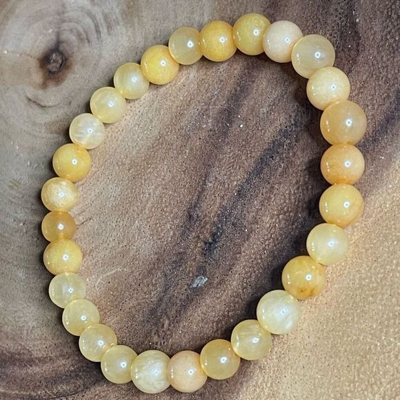 Honey Calcite yellow 6mm stretch bracelet beaded one bracelet 6.75” stretch crys - Picture 4 of 8